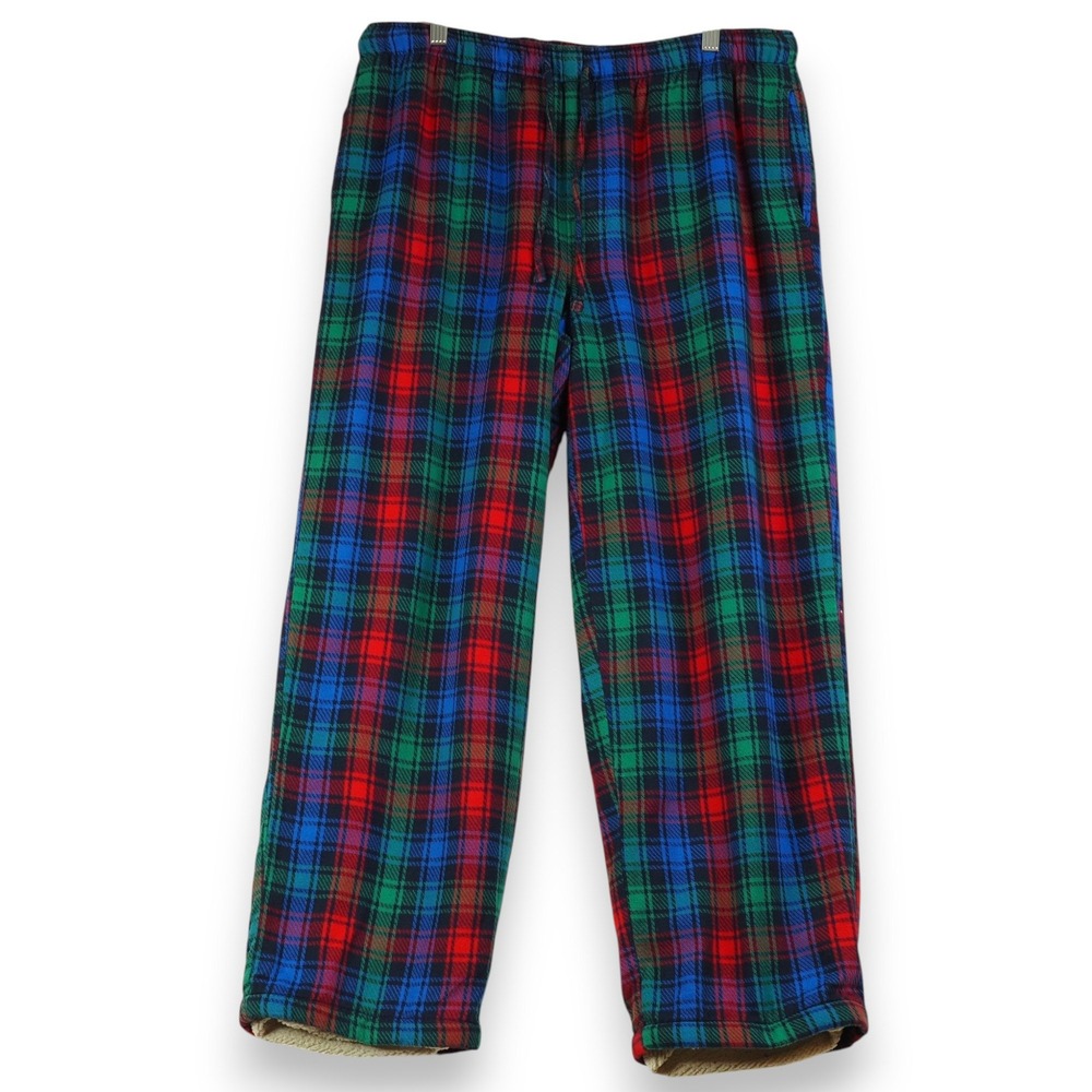 Lands End Mens Sherpa Lined Flannel Pajama Pants M 32 34 Plaid Fleece Cozy